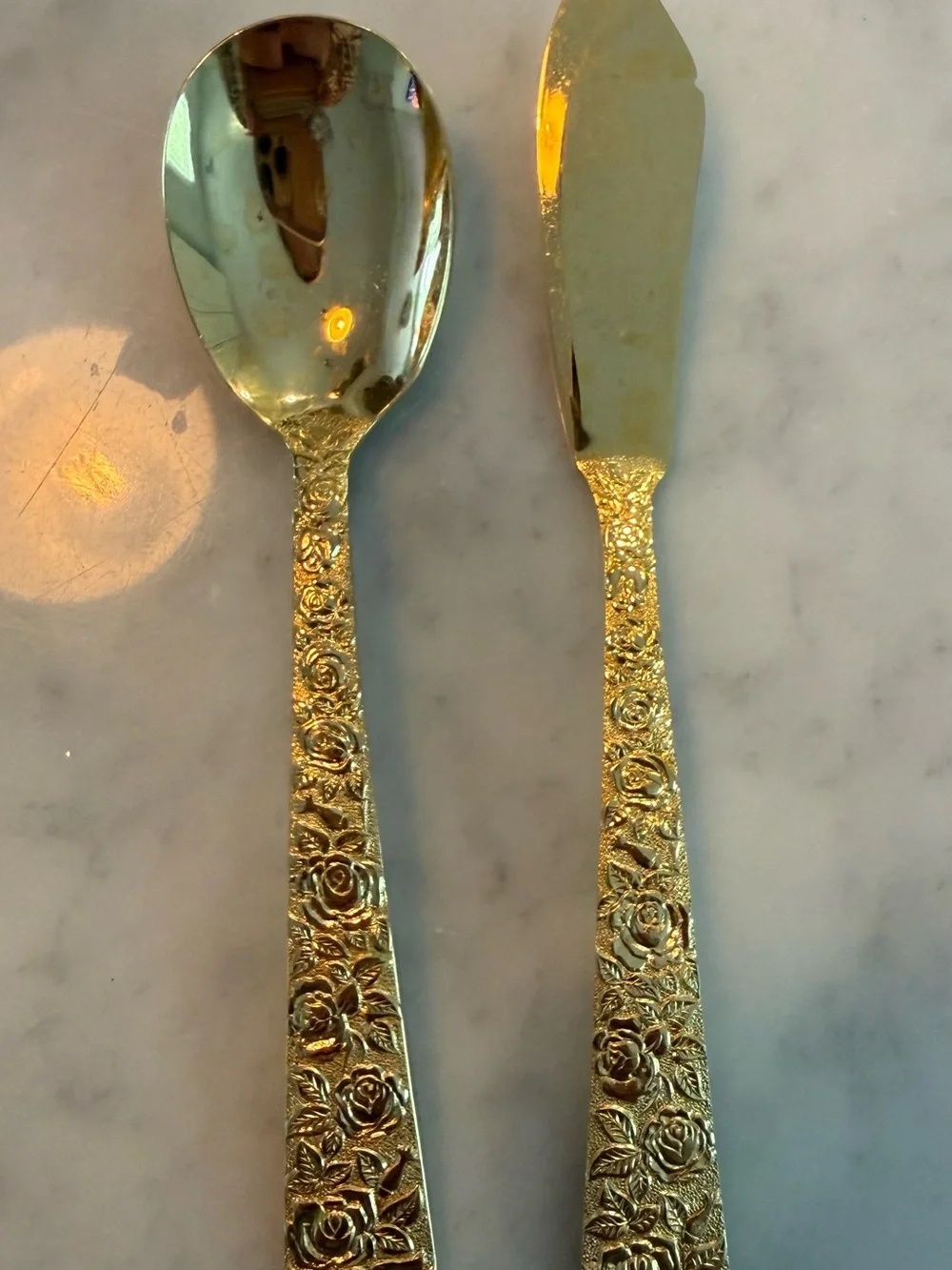 Cellini Romanesque 52 piece GOLD flatware set ROSE pattern For 8 + extra Srv Pcs